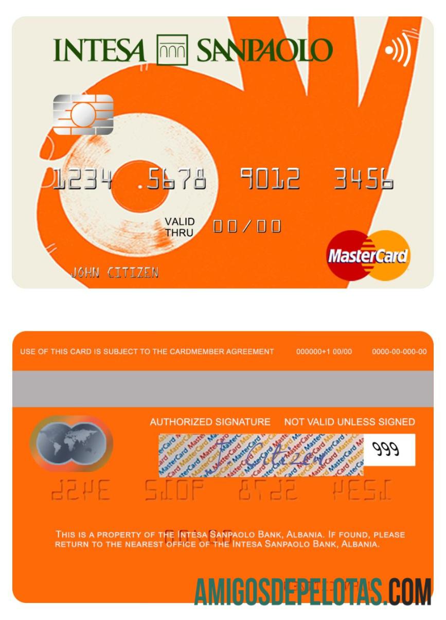 Albânia Intesa Sanpaolo Bank Mastercard amostra